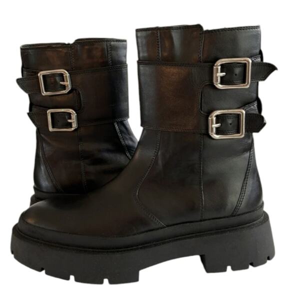 Zara Buckled Moto Goth Streetwear Lug SOLE Contemporary Boots Size 37 US 6.5 - Picture 13 of 16